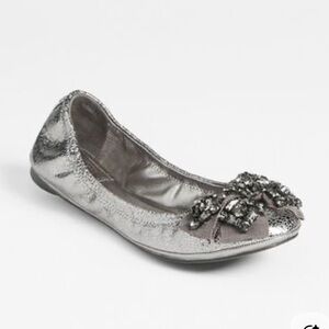 Tory Burch Metallic Azalea Flats with Embellished Bow